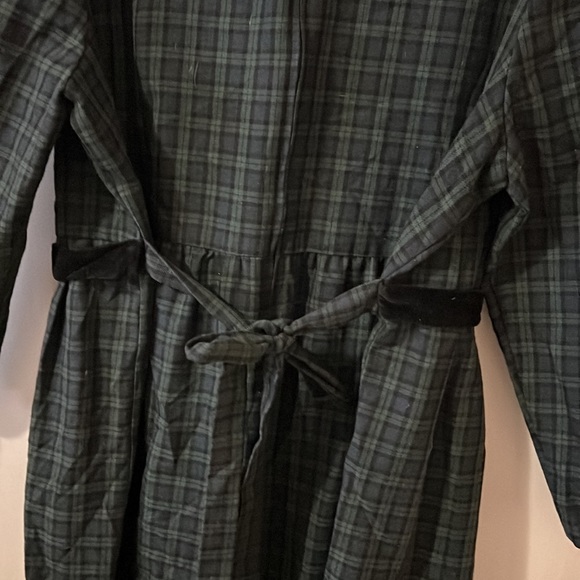 Plus size VTG Miss Dorby Dress Velvet Collar Green Navy Plaid Pleated (24WP) - Picture 2 of 10